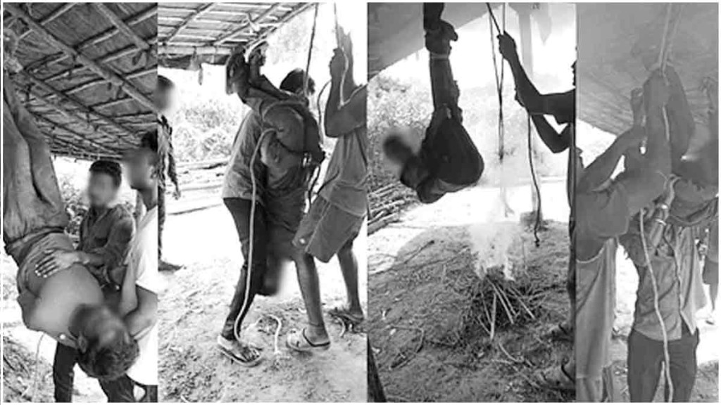 দুই যুবককে উল্টো ঝুলিয়ে মারধরের পর ধরিয়ে দেওয়া হলো আগুন