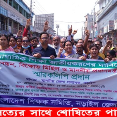 মাধ্যমিক শিক্ষা জাতীয়করণের দাবিতে নড়াইলে মানববন্ধন, বিক্ষোভ মিছিল