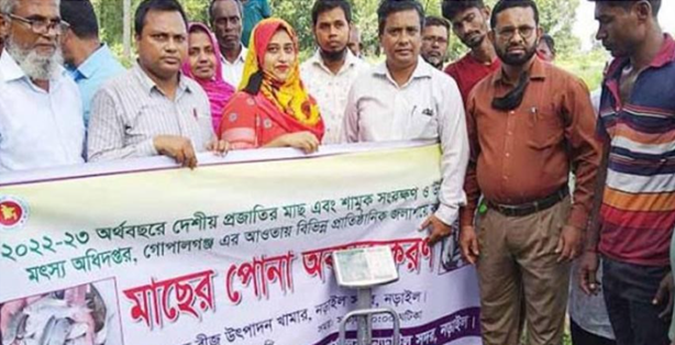 নড়াইলে ২৮টি প্রতিষ্ঠানের মাঝে মাছের পোনা বিতরণ