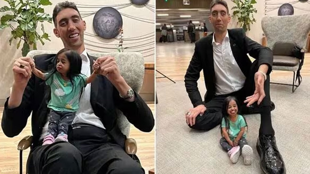 একফ্রেমে বিশ্বের সবচেয়ে লম্বা পুরুষ ও খর্বাকার নারী