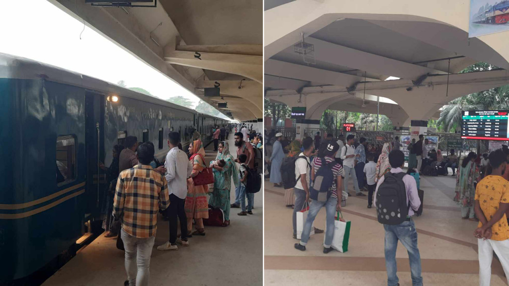 ঘরমুখী মানুষের চাপ বেড়েছে কমলাপুর স্টেশনে